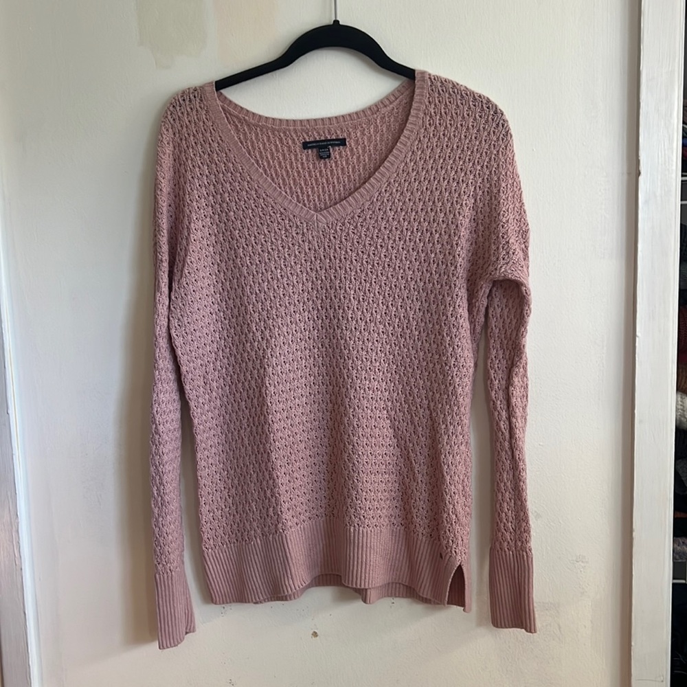 American Eagle Soft Pink Eyelet Sweater - Small